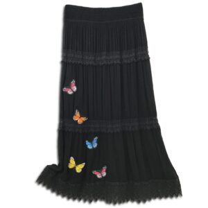 303.02 14u clothes accessories womans woman skirt handmade lace ruffles white black butterflies butterfly cotton 1