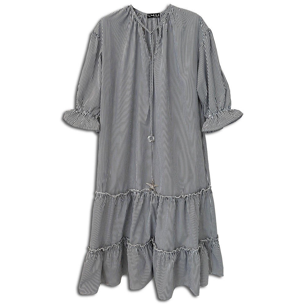 1.4.U Ελληνική Εταιρεία Ρούχων Αξεσουάρ  Silla Βαμβακερό Ριγέ Μίντι Φόρεμα